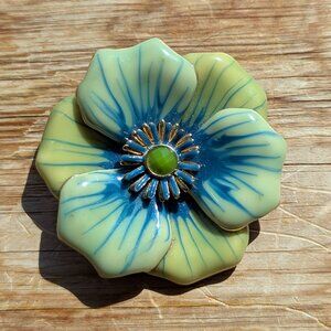 Liz Claiborne Vintage Enamel Flower Brooch Pin – Blue & Green